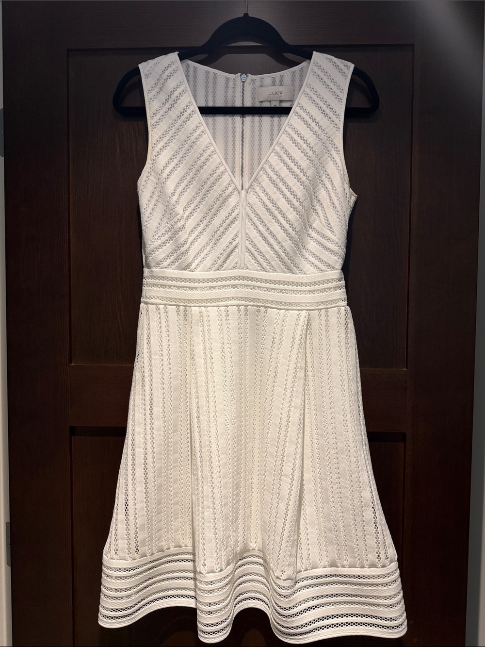 J. Crew White V-Neck Lace Fit & Flare Midi Dress